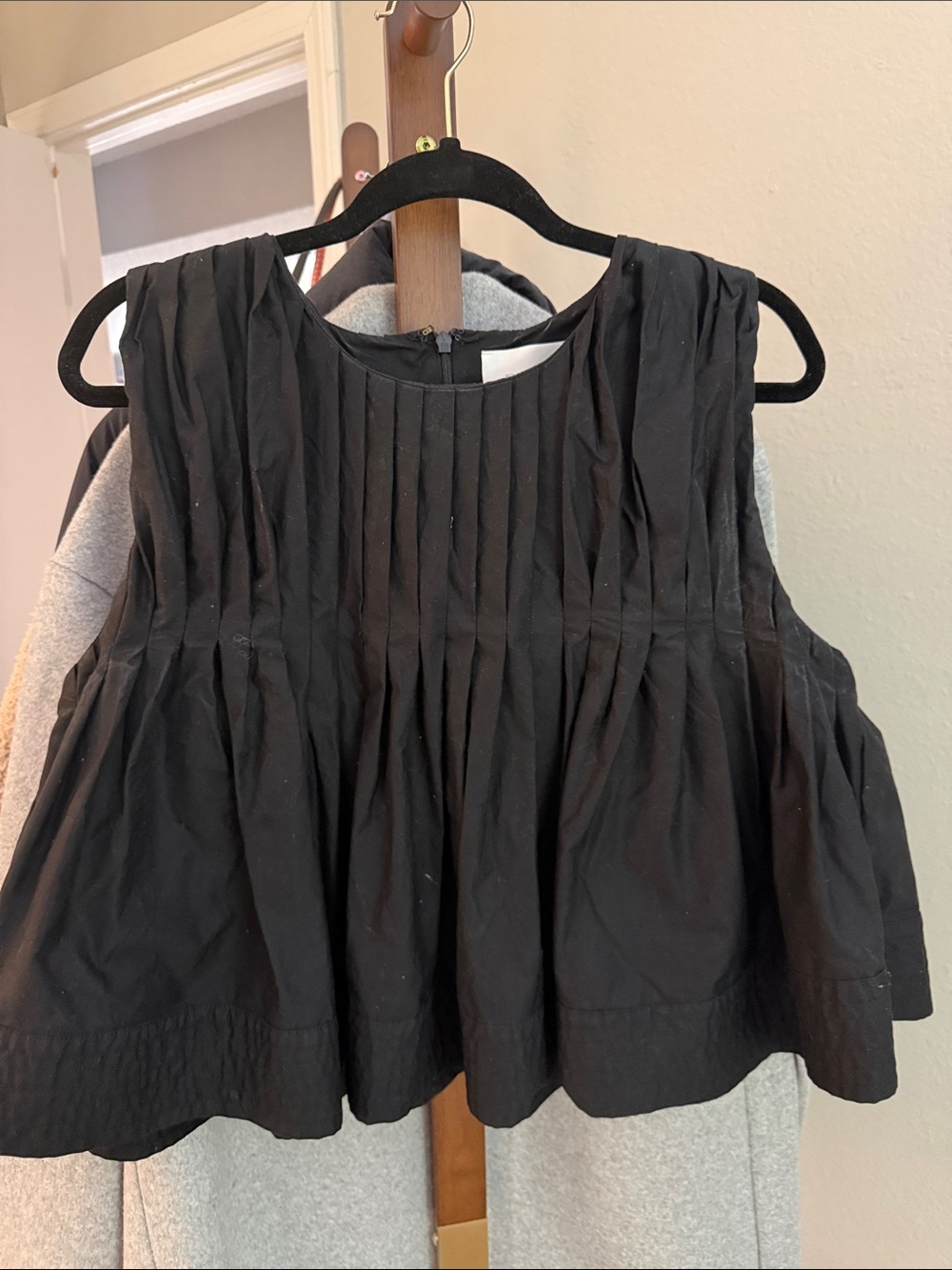 Black Pleated Sleeveless Peplum Top